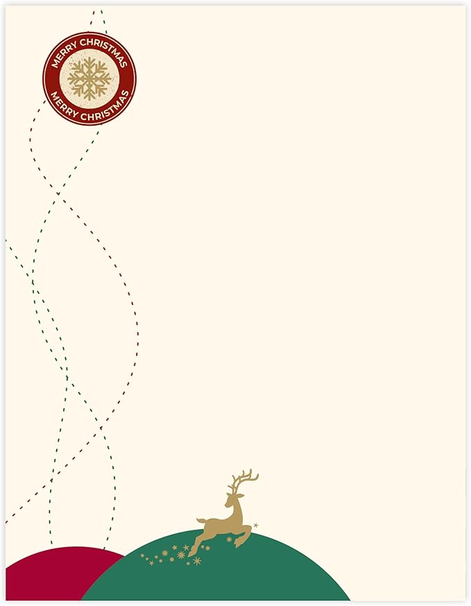 easykart labels Christmas Stationery Paper Letterhead Sheets 60 Pack Holiday Xmas Theme Design For Writing Letters Computer Office Notes & Printing Supplies Size 8.5" X 11"