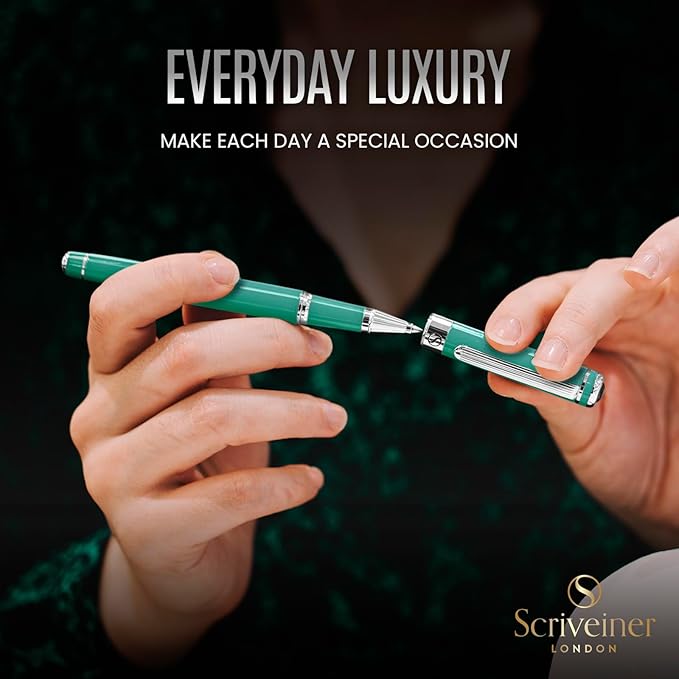 Scriveiner Mint Green Rollerball Pen - Stunning Luxury Pen With Chrome Finish, Schmidt Ink Refill, Best Roller Ball Gift Set for Men & Women, Professional, Executive Office, Nice Pens