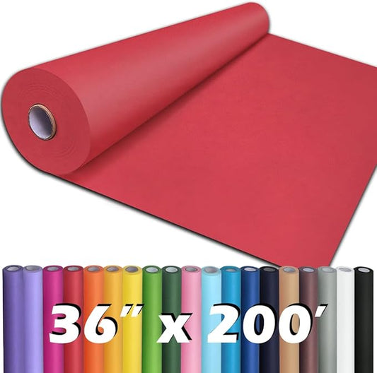 PerkHomy 36" x 2,400" (200') Red Kraft Paper Roll for Craft Bulletin Board Paper Art Table Covering Crafting Gift Wrapping Bouquet Packing Parcel 80GSM 55LB (Red, 36" x 200')