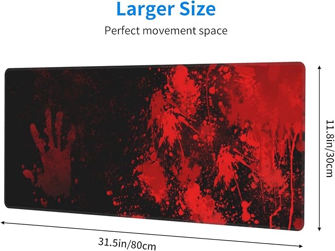 Halloween Scary Bloody Handprint Mouse Pad XL Extended Desk Mat, Non Slip Rubber Base Stitched Edge Gaming Pc Desktop Large Mice Pad,31.5 x 11.8 Inch