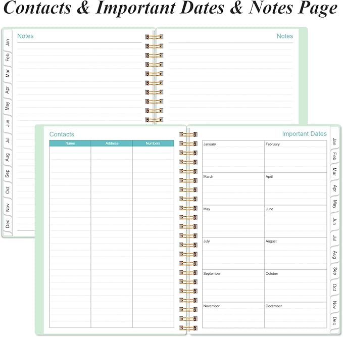 2026 Planner - Weekly and Monthly Calendar Planner from Jan 2026 - Dec 2026, Planner 2026 Spiral Bound with 12 Monthly Tabs, Inner Pocket, Perfect for School Office Supplies, 6.4" x 8.5", Mint