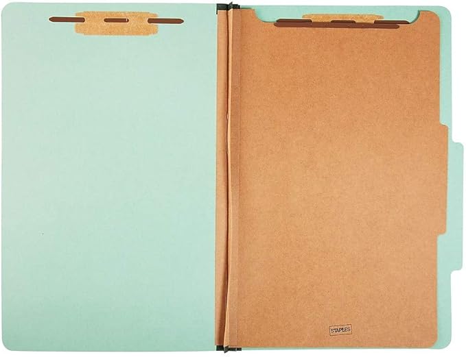 Staples Colored Pressboard Classification Folders, Legal, 1 Partition, Green, 20/Pack