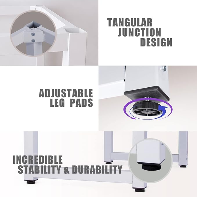 NSdirect Modern Computer Desk 63 Inch Large Office Desk, Writing Study Table for Home Office Desk Workstation Wide Metal Sturdy Frame Thicker Steel Legs, White