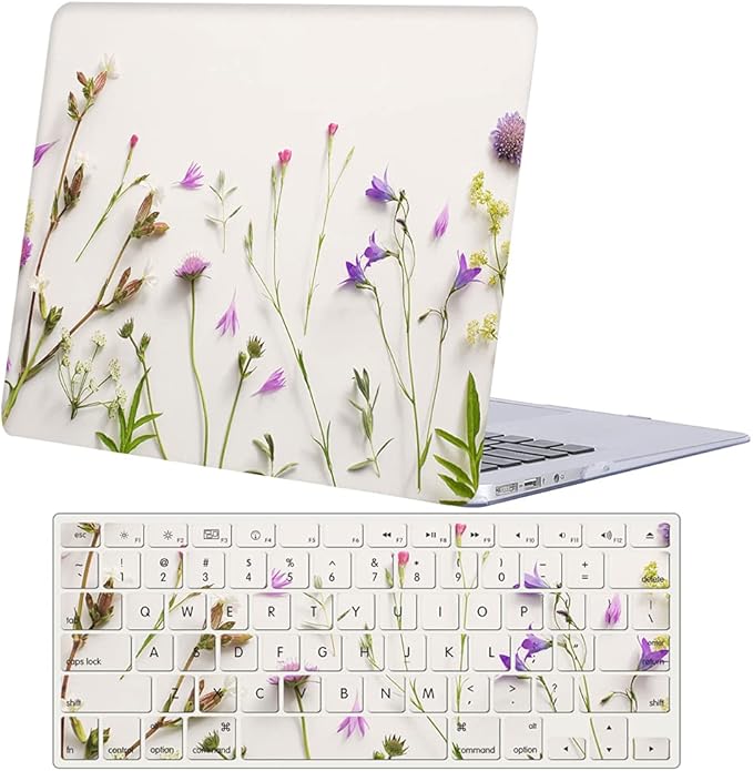 Case Compatible with MacBook Pro 16 inch 2020 2019 Release A2141 with Touch Bar/Touch ID, Plastic Laptop Hard Shell Protective Case & Keyboard Cover Skin - Purple Flower