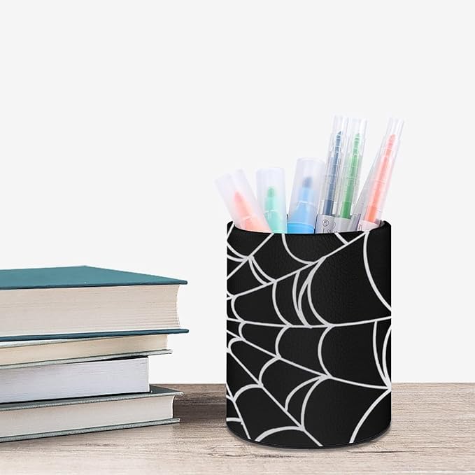 Spider Web Pen Holder Pencil Organizer Cute Pencil Cup Desk Decor Makeup Brush Holder PU Multifunctional Office Suppliesfor Home Classroom School