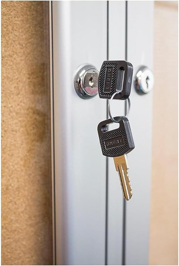 Ghent 36"x60" 2-Door indoor Enclosed Bulletin Board , Shatter Resistant, with Lock, Satin Aluminum Frame - Natural Cork (PA23660K) Made in the USA