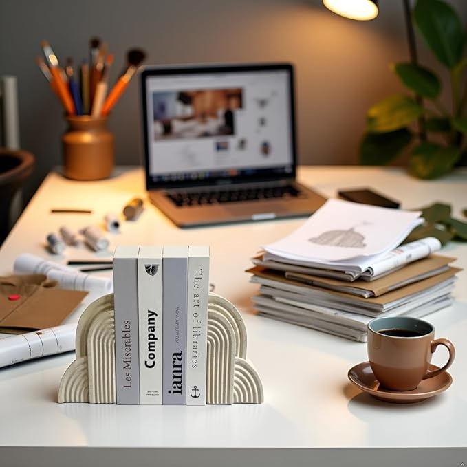 LIFFY Decorative Book Ends for Shelves,Modern Statue Bookends for Home Decor,Resin Non-Slip Book Stopper for Office,Study,Desk,Bookshelf