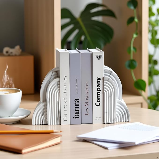 LIFFY Cloud Book Ends Decorative,7 Inch Resin Non-Skid Decorative Bookends for Shelves, Book Ends for Heavy Books,Indoor Morden Book Holder for Home Office Shelf Decor