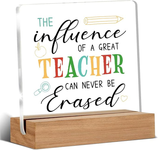 Best Teacher Gifts for Women Men, Teachers Appreciation Christmas Birthday Gifts, The Influence of A Great Teacher Office Decorative Signs Plaque for Desk