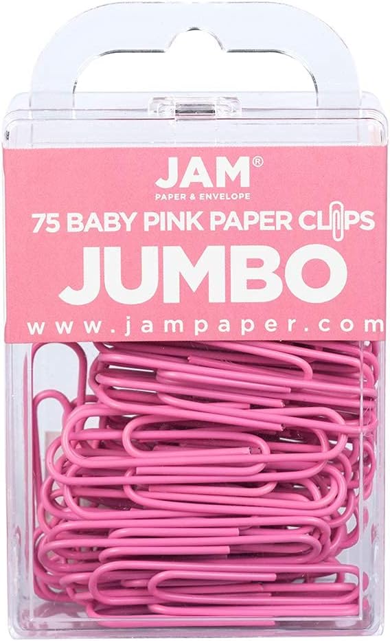 JAM Paper Colorful Jumbo Paper Clips - Large 2 Inch - Pink Paperclips - 75/Pack