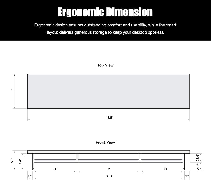 Dual‑Tier Monitor Stand for Modern Desk Setup – Minimalist Wooden and Metal Riser Shelf with Transparent Acrylic Feet for Dual Monitors, Laptops, Home Office Aesthetic，Brown and White