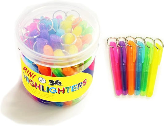 SKKSTATIONERY 36-Pcs Mini Highlighters with Key Ring, Colored Quick Dry Highlighter Markers Chisel Tip Bright Assorted Colors Highlighter Pens 3.5''