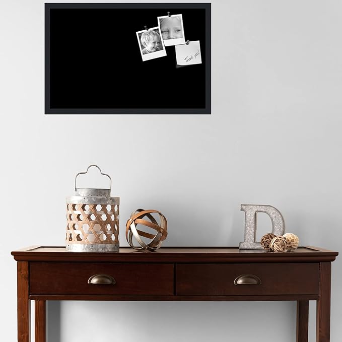 PinPix 28x18 Inch Cork Bulletin Board. This Decorative Framed Pin Board Comes with Solid Black Design and a Satin Black Frame. Ideal for Home Office Decor or Message Board (PinPix-622)