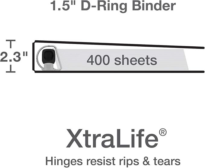 Oxford 3 Ring Binders, Binders for School and Office, Durable 1.5 Inch ONE-Touch Easy Open D Rings, View Binder Covers on 3 Sides, Durable Hinge, Non-Stick, PVC-Free, Black, 4 Pack (79905)