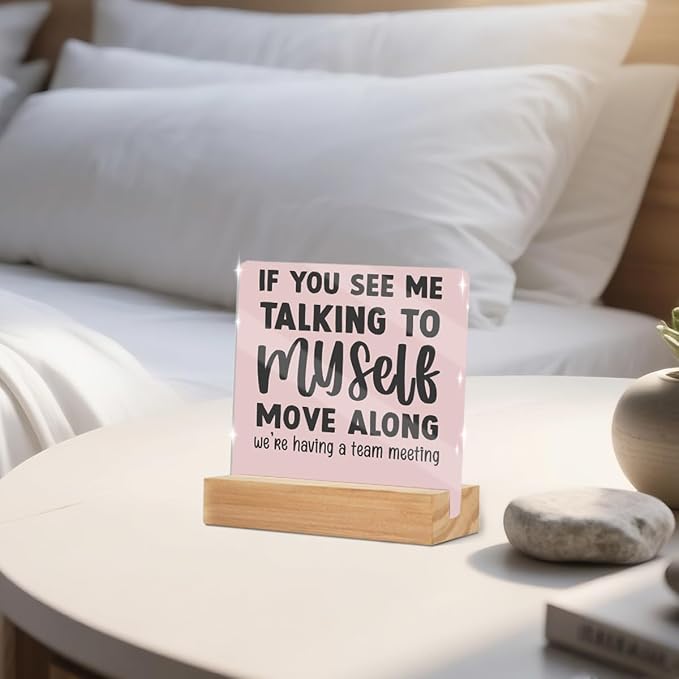 Funny Office Decor Sign, Funny Quotes Office Acrylic Sign With Wooden Stand, Gag Gifts for Colleague Employee Boss Desk Decorative Signs for Tabletop Cubicle Shelf Decor Christmas Birthday Gifts