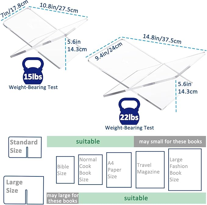 Acrylic Book Stand 11 x 7 x 6 in Large Open Book Display Stand for Cookbook Art Book Bible Guest Book - Coffee Table Book Stand for Reading - Black, Standard