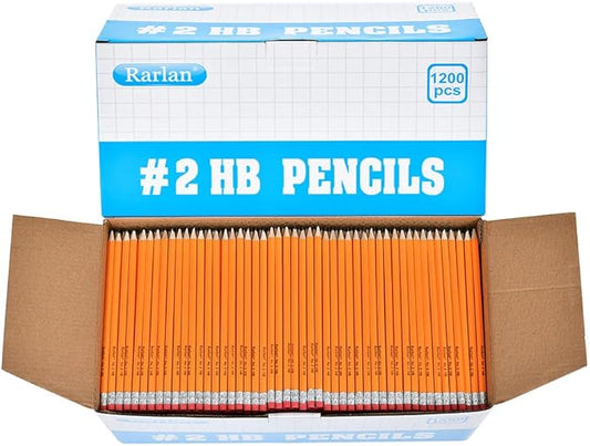 Rarlan Wood-Cased #2 HB Pencils, Pre-sharpened, 1200 Count Classroom Bulk Pack