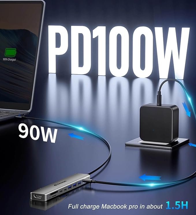 USB C Hub HDMI Adapter for Monitor, VIENON 9 in 1 USB Type C Laptop Docking Station with 4K HDMI, SD/TF Card Reader, 100W PD, Compatible for MacBook Pro, XPS Laptop (Supports DP ALT Mode)