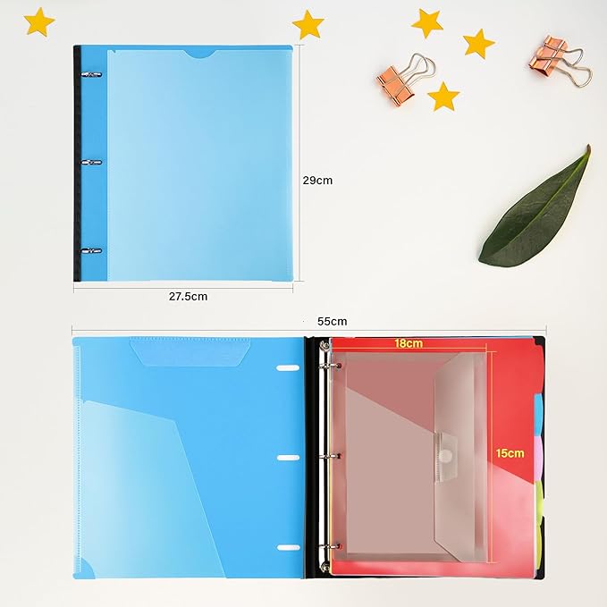 WOT I Telescoping Project Organizer, Refillable Binder with Dividers and Pockets, 13 Pocket Folders, 1 Inch 3 Ring Binder, Blue