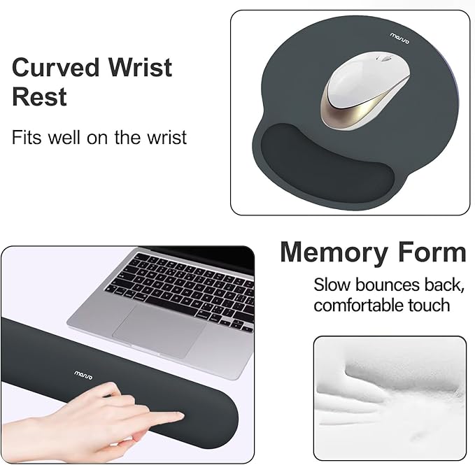 MOSISO Wrist Rest Support for Mouse Pad&Keyboard Set, Circle Curved Ergonomic Mousepad&Coaster Non-Slip Base Home/Office Pain Relief&Easy Typing Pad with Soft Cloth&Silicone Lining, Slate Gray