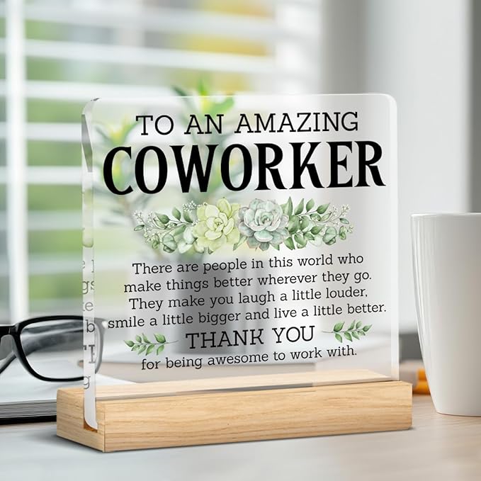 Thank You Gifts for Coworkers, Coworkers Appreciation Gifts for Women Men, Amazing Coworker Acrylic Desk Sign Decor