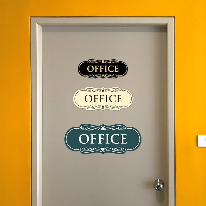 All Quality Designer Office Sign | Easy Installation - Black/Silver - Large (10 Pack)