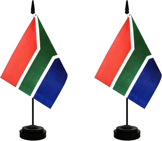 2 Pack South Africa Desk Flag, South African Table Office Flag with Solid Pole and Stand Base, International Country Flag, Festival Celebration, Classroom Meeting Desktop Decoration (South Africa)