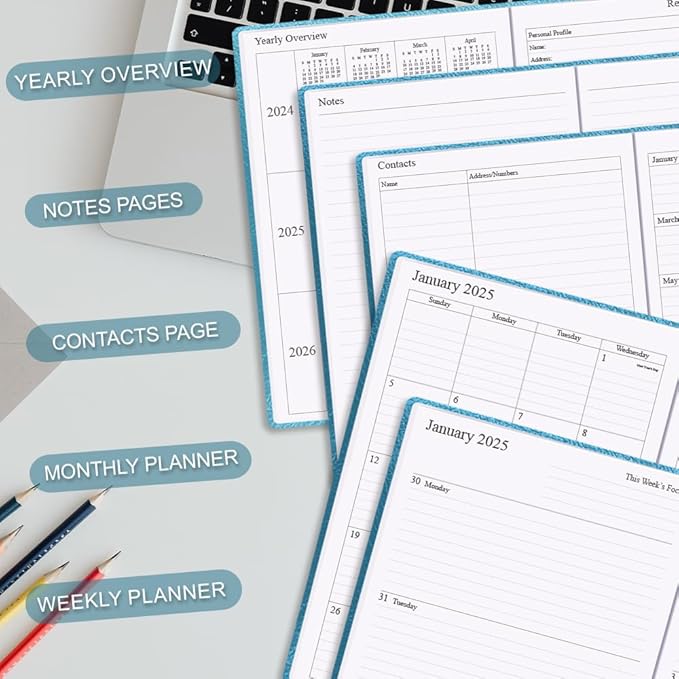 Planner 2025-2026 - 18 Months Academic Planner 5.8" x 8.5", 2025-2026 Weekly & Monthly Agenda with Pen Holder, Vegan Leather Hard Cover, Blue