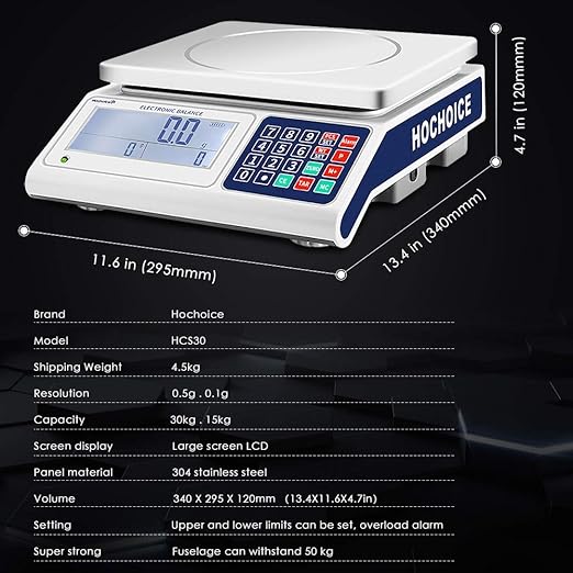 Digital Counting Scales Grams Industrial Scale 33lbs×0.0011lb-15kg x 0.5g High-Precision Electronic Gram Scale with RS232 Port for Connecting Computer or Printer
