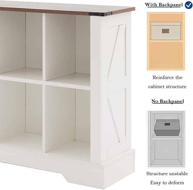 8 Cube Storage Organizer, 2 Tier Bookshelf for Living Room, Farmhouse Bookcase with Led, Kids Toy Storage Cabinet, Wall Cubby Shelves for Home Decor, Wood Display Cabinet for Bedroom, White