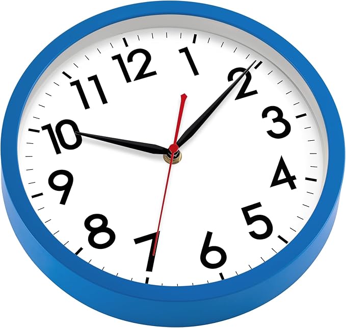 AKCISOT Wall Clock 10 Inch Silent Non-Ticking Modern Clocks Battery Operated - Analog Classic for Office, Home, Bathroom, Kitchen, Bedroom, School, Living Room(Blue)