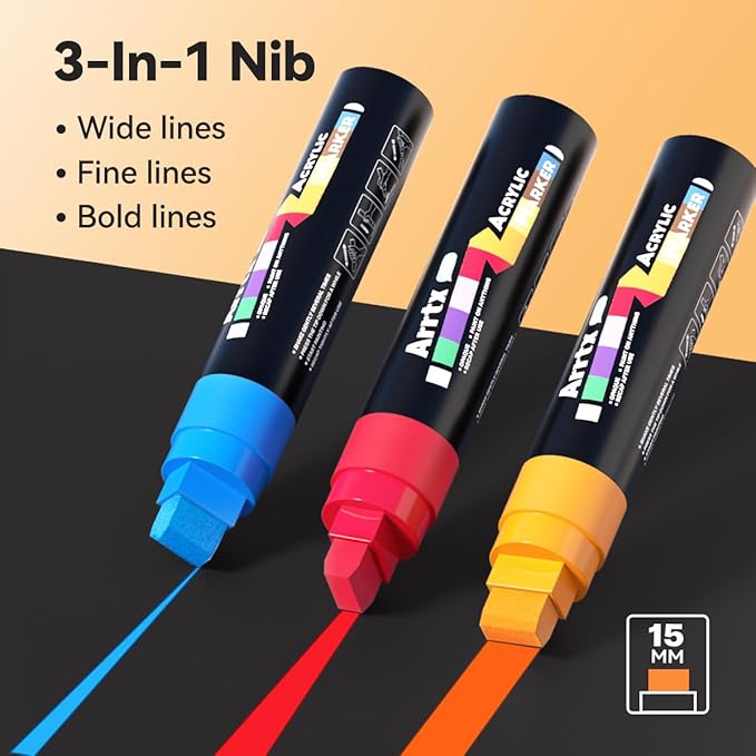 Arrtx 10-Piece Jumbo Acrylic Paint Markers, 15mm Felt Tip, Waterproof, Odorless, Non-Toxic, Multi-Surface Art Supplies for Rock Painting, DIY Crafts Making