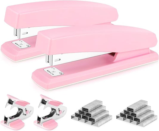Deli Stapler, Desktop Stapler, 2 Pack, Office Staplers, 25 Sheet Capacity, Includes 2000 Staples and 2 Staple Removers, 2 Pack, Pink