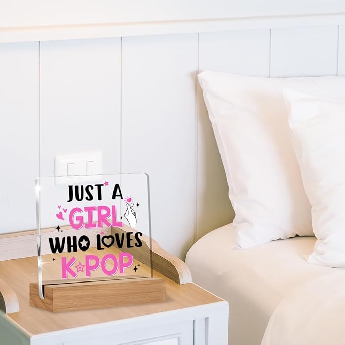 K-pop Gifts for Teen Girls, Music Gifts for Women, Kpop Acrylic Plaque Gift for Girl, Just A Girl Who Love K-pop Desk Signs Decor 4 × 4 Inches