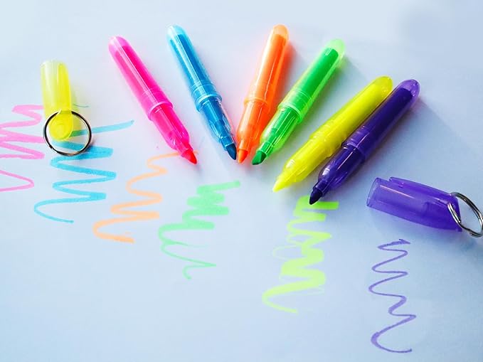 SKKSTATIONERY 36-Pcs Mini Highlighters with Key Ring, Colored Quick Dry Highlighter Markers Chisel Tip Bright Assorted Colors Highlighter Pens 3.5''