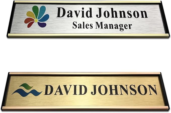 Personalized Name Plate for Door or Wall, 2 x 8 inch Custom Office Aluminum Door or Wall Name Plates with Logo Image or Texts, Office Appreciation Gifts for Coworkers Boss Teacher, Employee