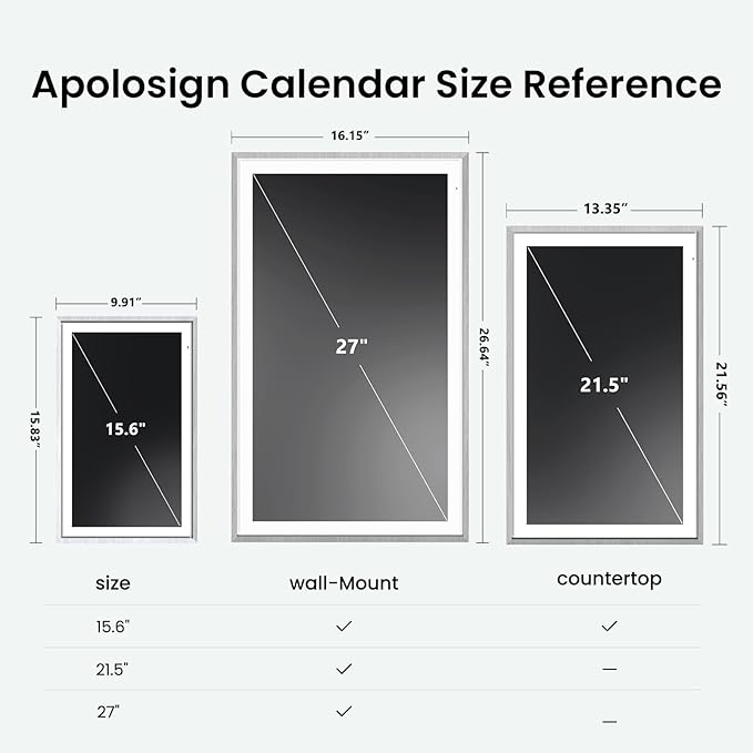 ApoloSign 15.6-inch Digital Calendar: Dual Mode Calendar with Google Play & Multi-calendar Sync, Electronic Planner & Chore Chart, Smart Touchscreen, Interactive Display for Family Schedules (Gray Wood, 15.6")