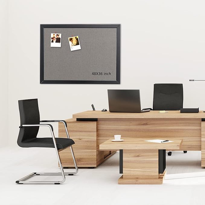 Gideal Large Bulletin Board 36 x 48 Inch, 100% Wood Framed Canvas Cork Board for Office with Grey Fabric, Wall Mounted Notice Board for Home School Office Decor