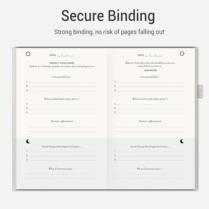 The Gratitude Journal 2025: 5 Minute Gratitude Practice to Inspire Thankfulness, Mindfulness, Positivity, Happiness, Upgraded with Pen Holder, Inner Pocket & Elastic Closure Band (Beige)