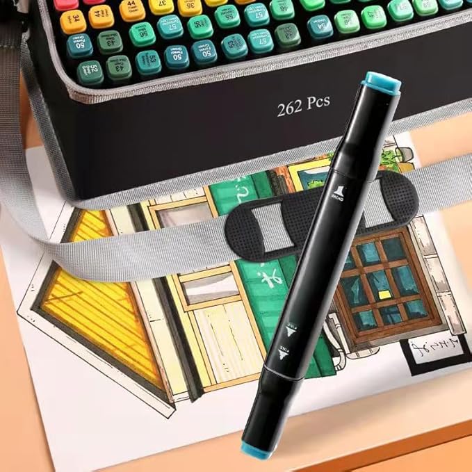 Alcohol Markers Set - 262 Colors, Dual Tip Permanent Sketch Markers with Organizing Case for Kids & Adults