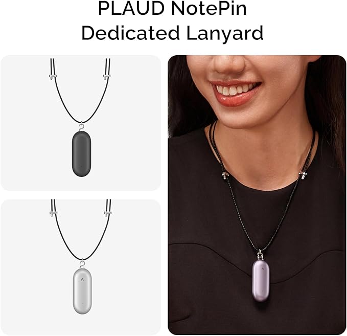 NotePin AI Voice Recorder, Voice Recorder with Adjustable Wearable Strap & Neck Strap Lanyard, Transcribe & Summarize with AI Technology, 64GB Memory