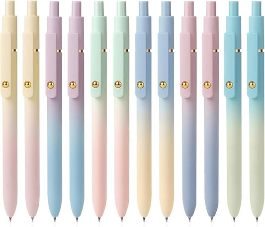 FIOVER Gel Pens, 6 Pcs 0.7mm Comfort Grip Quick Dry Black Ink Pens Fine Point Smooth Writing Pens, Cute Office Back to School Supplies Gifts for Women (12PCS Gradient Black Ink)