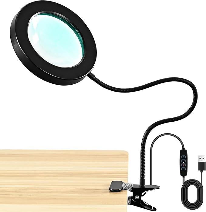 10X Magnifying Glass with Light and Timer, 2 in 1 Magnifying Desk Lamp, 3 Color Modes 10 Dimmable Brightness, Flexible Gooseneck Magnifier with Light for Craft Hobby Sewing Close Work(No Adapter)