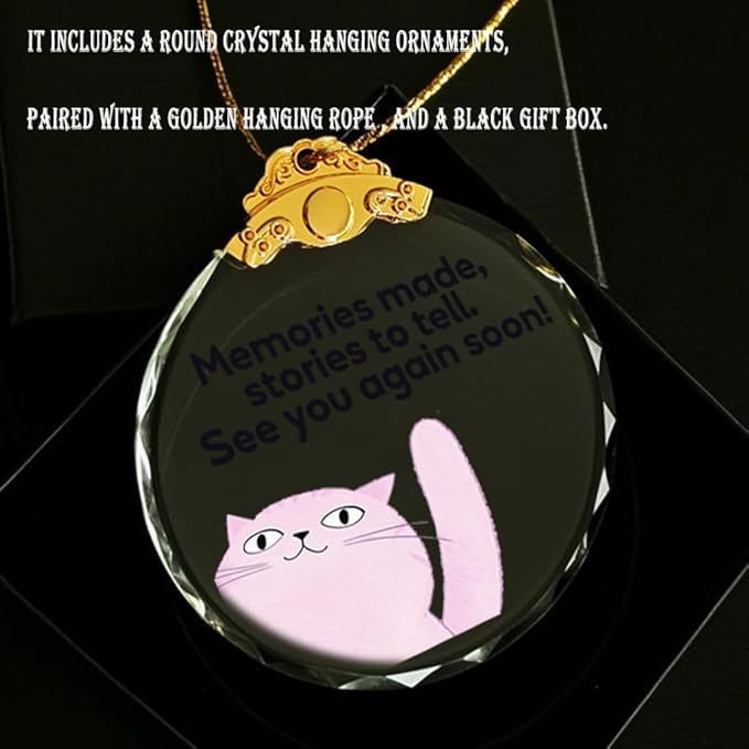 Pink Cat Memory Hanging Ornament, Farewell Keepsake, “Memories Made” Quote, Holiday & Home Decor Christmas Ornaments, Xmas Tree Gifts