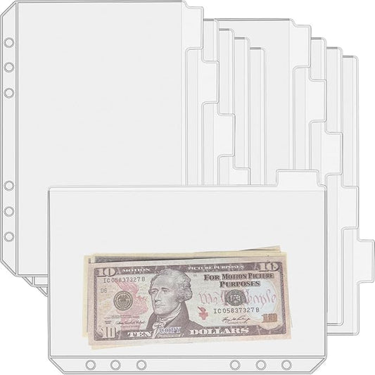 12PCS A5 Binder Pockets with No Zippers, Zipless Budget Envelopes with Index Bits Design, A5 Binder Pouch for 6 Ring Binder, Money Folder Organizer,Clear PVC Savings Challenges Envelopes,12PCS