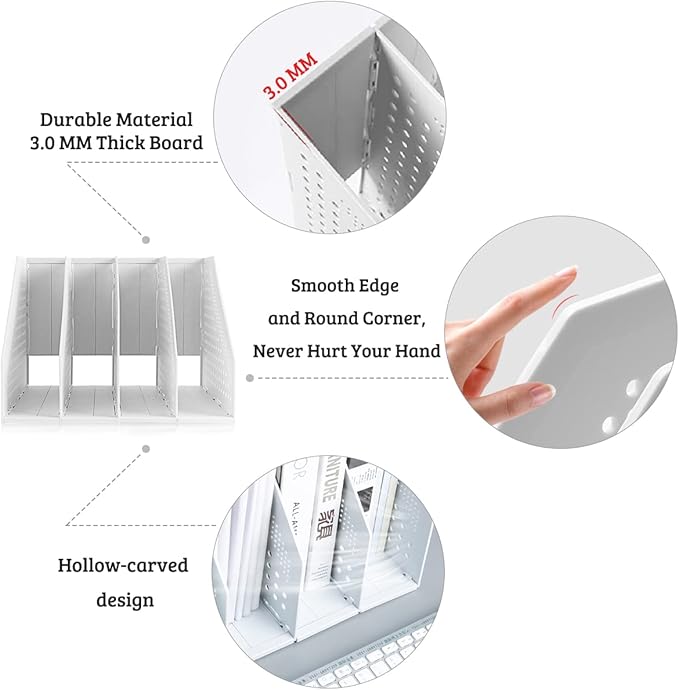 SAYEEC 1Pcs Collapsible Plastic Magazine File Holder Vertical Binder Storage Organizer for Desk Sturdy Upright Desktop Magazine Organizer Folder Rack for Office School Home (3 Compartments, Gray)