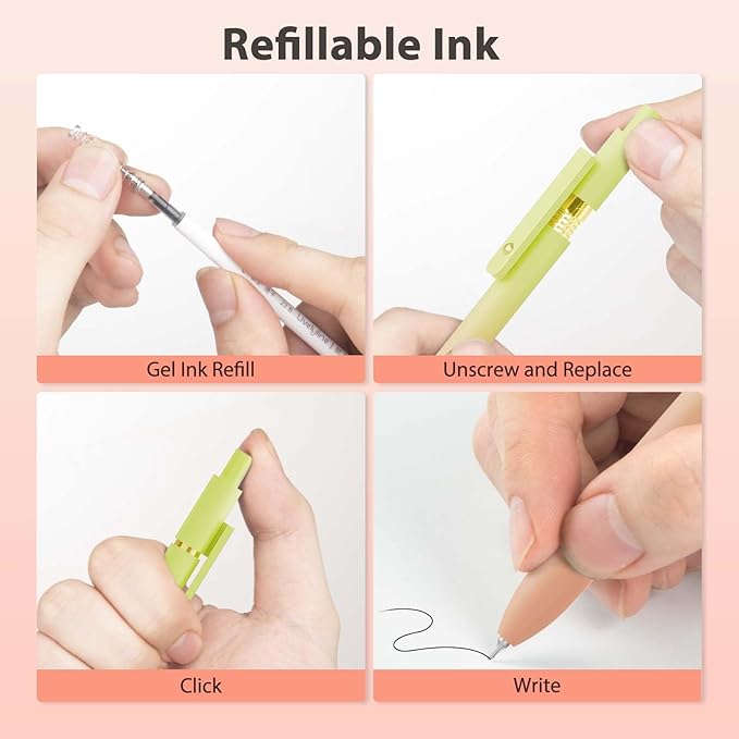 MIUTME Gel Pens, 0.5mm Quick Dry Black Ink Pens Fine Point Smooth Writing Pens,Cute Office for School Supplies, Gift for Women Men Student(Gradient-6Pcs)