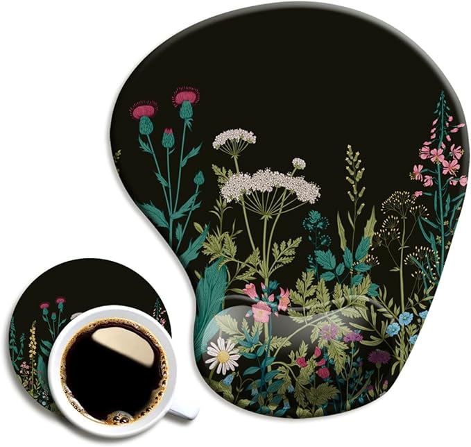 DOOKE Ergonomic Mouse Pad with Wrist Support and Coaster,Mouse Pads with Non-Slip PU Base for Home Office Working Studying Easy Typing & Pain Relief Weeds