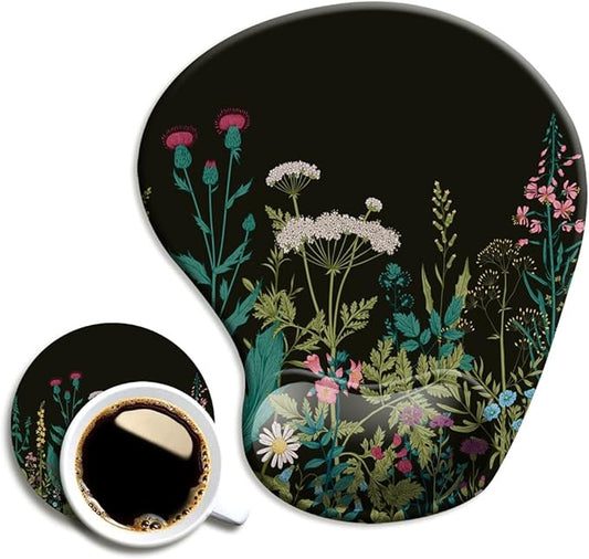 DOOKE Ergonomic Mouse Pad with Wrist Support and Coaster,Mouse Pads with Non-Slip PU Base for Home Office Working Studying Easy Typing & Pain Relief Weeds