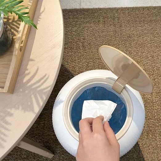 URALFA Bathroom Trash Can with Lid, 3 Gallon / 11L Garbage Can with Pop-Up Lid, Small Dog Proof Trash Cans, Plastic Waste Basket with Removable Legs for Bathroom, Bedroom, Kitchen, Office, White